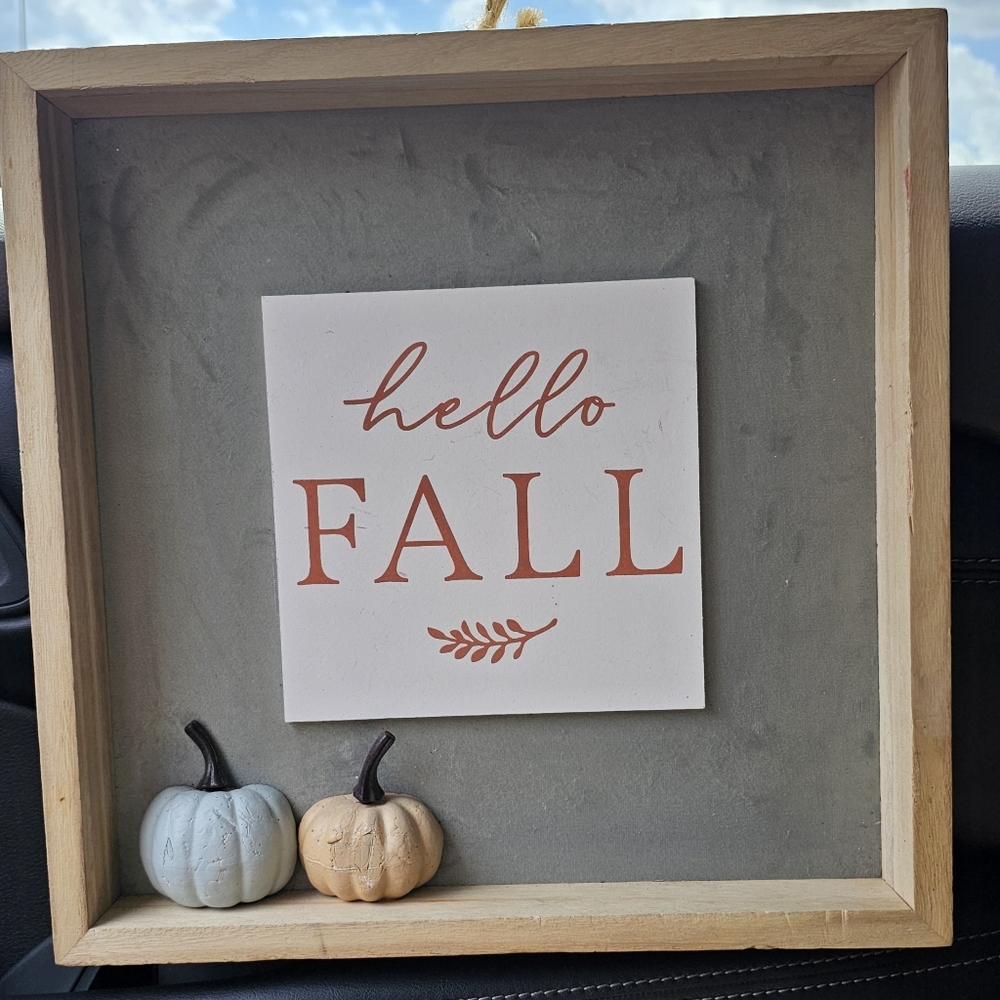Hello Fall Decorative Sign with Pumpkins